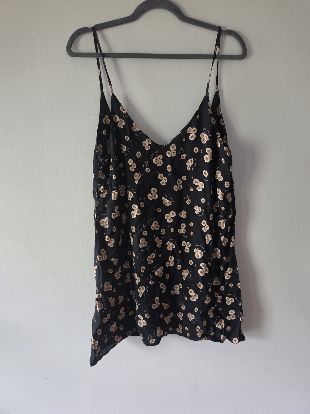 Brandy Melville Black Floral Satin Cami Tank